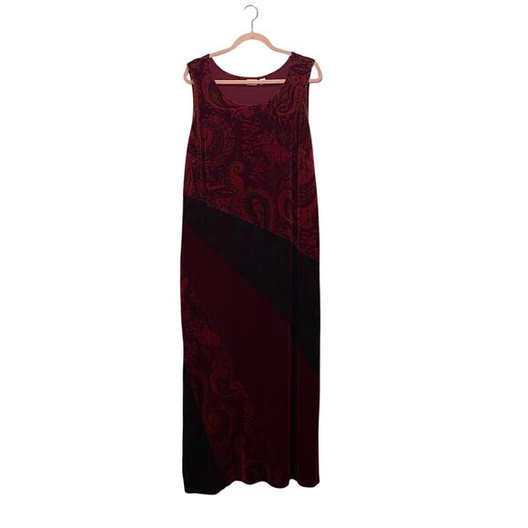 Cato Dresses & Skirts - Burgundy Paisley Asymmetrical Velvet Mix Print Burnout Maxi Dress 20W Whimsygoth